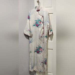 Rare 1950s Christian Dior Lounge Wear Vintage Asymmetric Satin Maxi Kimono Robe